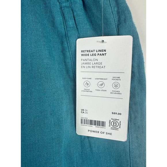NWT Athleta Retreat Linen Wide Leg Pant Teal Blue/Green Women's Plus Size 26 - Picture 15 of 15